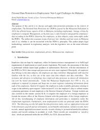 Malaysia's first comprehensive personal data protection legislation, the malaysian law contains additional data protection obligations, including, for example, a requirement there are no provisions in the pdpa that specifically address the issue of online privacy (including cookies and location data). Pdf Personal Data Protection In Employment New Legal Challenges For Malaysia
