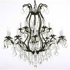 Unbranded Versailles 15 Light Black Wrought Iron And Crystal Chandelier T40 180 The Home Depot