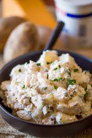Potatoes, celery, onion, eggs and an amazing creamy dressing. Loaded Baked Potato Salad Dinner Then Dessert
