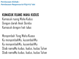 Lagu Ku Masuk Ruang Maha Kudus Berbagai Ruang