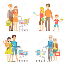 Family shopping in grocery shop cartoon vector. Families Grocery Shopping Together Simplified Cartoon Style Flat Royalty Free Cliparts Vectors And Stock Illustration Image 58869306
