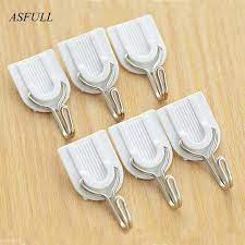 Asfull 6pcs Lot White Sticky Self Adhesive Hook For Kitchen Bathroom Tower Holder Hanger Kitchen Use Free Shipp Hanging Coat Hooks Adhesive Adhesive Wall Hooks