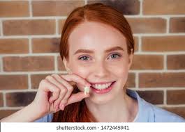 Redhaired Ginger Female Snow-white Smile Holding Stock Photo 1424822162