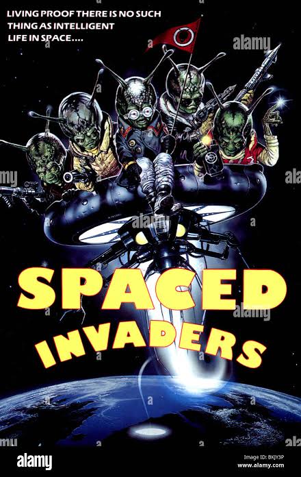 SPACED INVADERS -1989 POSTER Stock Photo - Alamy