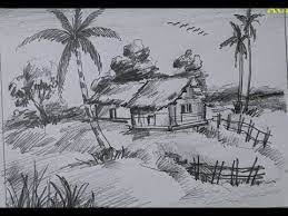 How To Draw A Realistic Village Scenery !! Tariq's Drawing Academy - Youtube