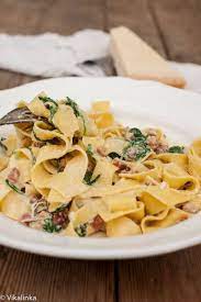 Fresh Pappardelle Carbonara With Arugula Recipe Yummly Recipe Pappardelle Recipe Arugula Recipes Pappardelle Pasta Recipe