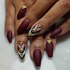 For your coffin nails, paint some of your nails shiny black. Matte Dark Red Coffin Acrylic Nails New Expression Nails