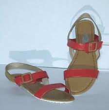 details about rue 21 etc sandals red tan faux leather strappy flat size l 8 9 new