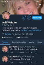 ATST M-Cell PM Gail Walden @Gai Walden6 love my grandkids. Divorced.  Knitting and gardening. I love wine. palreon com gail den Canada Born