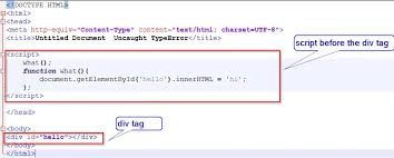 Here are div containers that we might have in our html.and we add some content in this div using c# and javascript: Uncaught Typeerror Cannot Set Property Innerhtml Of Null