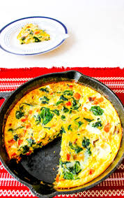 Cheesy Frittata With Bacon Peppers Spinach And Onion Recipe Cheesy Frittata Stuffed Peppers Frittata Recipes