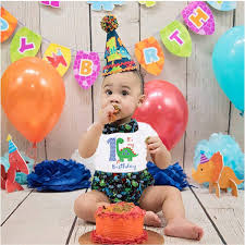Baby boys first birthday cake smash outfit dinosaur cartoon bodysuit for kids. Buy Baby Boys 1st Birthday Cake Smash Outfit Short Sleeve Bodysuit Bloomers Adjustable Y Back Suspenders Clothes Set Online In Indonesia B07wf6gy7h