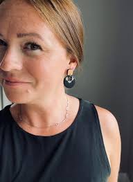 Black Polymer Clay Earrings with Tiny White Flowers