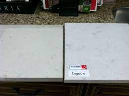 Island Countertop Choices Caesarstone Misty Carrara Is On The Left And Is A Little Bit Creamier With Less Marb Silestone Vintage Bathrooms Countertop Choices