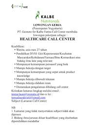 Banyak karir tersedia bagi lulusan sma, smk, sarjana d3 atau s1 untuk pekerjaan full time, part time, dan freelance di. English Lowongan Kerja Healthcare Call Center Pt Kalbe