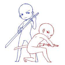 Draw The Squad Katana Pose Couple Pose Duo Pose Chibi Chibi Drawings Drawing Base Art Reference Poses Offering two figures posed together. duo pose chibi chibi drawings