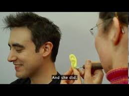 The scientist makes ears out of apples