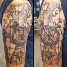 This gorgeous compass tattoo features a heart shaped rope with an amazingly detailed map inside. Tattoo Uploaded By Rodney Savage Compass And Map Half Sleeve 1124119 Tattoodo