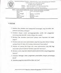 Soal Ujian Fakultas Hukum Helmi Kediris