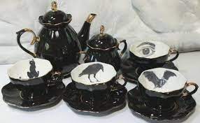 Selected Seconds Black Gold Spooky Teaset Halloween Tea Set Durable Foodsafe Bat Tea Set Crow Tea Set Cat Tea Set Eye Tea Set Tea Set Cat Tea Set Tea
