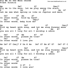 Song Lyrics With Guitar Chords For Fly Me To The Moon Frank Sinatra Song Lyrics And Chords Ukulele Songs Guitar Chords For Songs