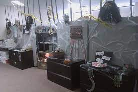 Props, decor, and supplies are that much more memorable if they're organized around a theme: Halloween Office Decor Office Halloween Decorations Halloween Cubicle Halloween Office Party