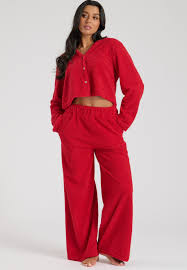 Loungeable SOFT FUZZY CARDIGAN AND WIDE LEG PANT SET - Nachtwäsche Set -  burgundy/rot - Zalando