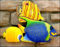 Tropical Fish Outdoor Metal Wall Art Painted Metal Art Etsy Metal Fish Wall Art Outdoor Metal Art Outdoor Metal Wall Art