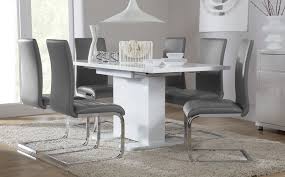 Osaka White High Gloss Extending Dining Table With 6 Perth Grey Leather Chairs Ikea Dining Table Ikea Dining Dining Chair Pads