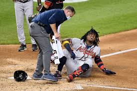 This hotel spa centre boasts good transport connections with historical santiago de compostela and pontevedra. Ronald Acuna Jr Fouls Ball Off Left Ankle Exits Game Mlb Daily Dish