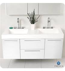 Fresca Fvn8013wh Opulento 54 White Modern Double Sink Bathroom Vanity With Medicine Cabinet Double Sink Bathroom Cabinets Modern White Bathroom Home Depot Bathroom Vanity