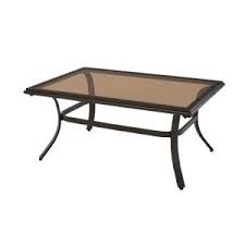 Sun lounger side coffee table grey plastic rattan outdoor garden patio furniture. Hampton Bay Riverbrook Espresso Brown 7 Piece Outdoor Patio Steel Rectangular Glass Top Dining Set With Padded Sling Chairs Rvb 005 The Home Depot Patio Coffee Table Outdoor Coffee Table Decor Glass Top