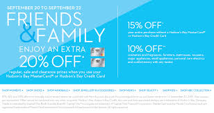 The hudson's bay company is a canadian retail business group. Hudson S Bay Friends Family Sale 15 Off Your Entire Purchase Or 20 Off With Hbc Credit Card Sept 20 22 Canada Deals Blog