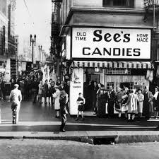 A See S Candies Shop With Another Long Line In The 40s Sees Candies Los Angeles History American Chocolate
