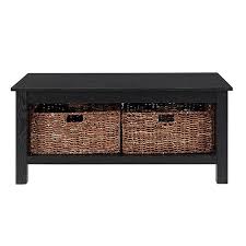 Storage space under the coffee table 36 ideas digsdigs. Walker Edison Coffee Table With Wicker Storage Baskets Black Bb40mstbl Best Buy