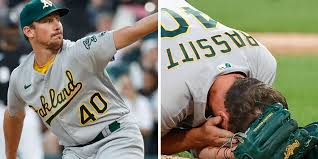 Chris bassitt was down on the ground with trainers after being struck in the. Uriiyj Ez0dl M