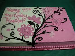 Flower Birthday Cakes For 40 Year Old Woman Pink And Black Flowered Sheet Cake Birthday Sheet Cakes Sheet Cakes Decorated Sheet Cake Designs