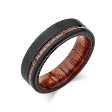 Koa Wood Wedding Ring Black Brushed Tungsten Band Offset Koa Wood Ring Hawaiian Koa Wood 6mm Mens Comfort Fit Wood Wedding Ring Black Wedding Rings Mens Wedding Rings