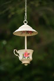 Beautiful China Tea Cup Bird Feeder Handmade Royal Albert Prairie Rose Design Bird Feeders Bird Tea Cup Bird Feeder