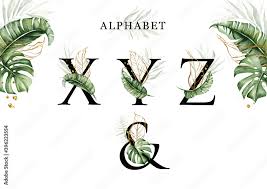 Das google alphabet startet abc.xyz. Alphabet Set Of X Y Z With Tropical Leaves Watercolor And Gold Leaves For Logo Initial Name Branding Card Identity Etc Stock Vector Adobe Stock