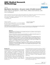 The choice of the design should be explained in relation to the study objectives. Pdf Qualitative Description The Poor Cousin Of Health Research