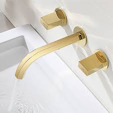 Shop Delaware Contemporary Double Handle Wall Mount Bathroom Sink Faucet In Gold Finish 15 Days Sale