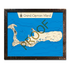 Framed Grand Cayman 3d Nautical Wood Map Chart Caribbean