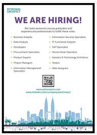 Jawatan kosong 2020 di petroliam nasional berhad (petronas) | permohonan adalah dipelawa daripada warganegara malaysia yang berkelayakan dan berumur tidak kurang dari 18 tahun pada tarikh tutup iklan ditawarkan untuk memohon jawatan kosong terkini di petroliam nasional berhad. Iklan Jawatan Petronas Ict Kerja Kosong Kerajaan