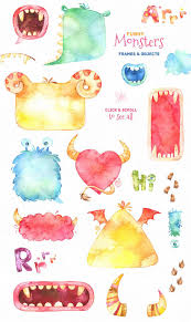Watercolor Funny Monsters Funny Monsters Cute Monster Illustration Monster Clipart