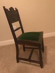 In stock at store today. Antique Set 8 Dining Chairs Dark Carved Wood Upholstered In Green Velvet Perf Ebay
