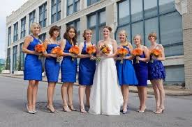 Cobalt Blue Bridesmaid Dresses And Orange Flowers At Wedding Different Style Dre Cobalt Blue Dress Bridesmaid Wedding Bridesmaids Photos Cobalt Blue Weddings
