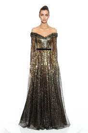 Marchesa Notte Velvet Off Shoulder Black Gold Degrade Sequin Gown Lyst