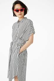 Black And White Vertical Striped Shirt Outfit Belted Shirt Dress Vertical Stripe Dresses Vertical Striped Dress Dresses Belted Shirt Dress