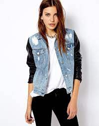 Mango Mango Leather Look Sleeve Denim Jacket At Asos Denim And Lace Denim Inspiration Fashion
